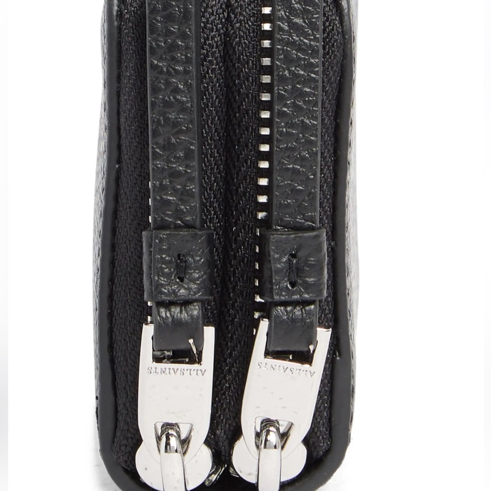 AllSaints Black Pebbled Leather Zip Wallet with Tassel Pull - Picture 10 of 10